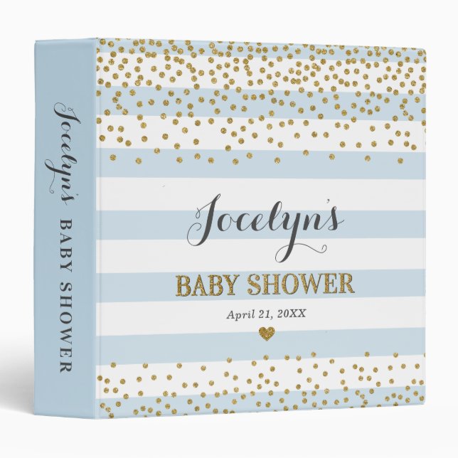 Blue Gold Baby Boy Shower Organizer Keepsake Album Binder (Front/Spine)