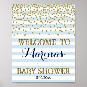 Blue Gold Baby Boy Shower Welcome Sign Decor Print