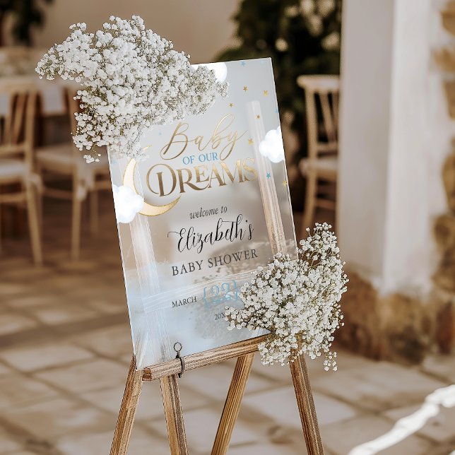   Blue Gold Baby of our Dreams Baby Shower Welcome Acrylic Sign (Blue Gold Baby of our Dreams Baby Shower Welcome Acrylic Sign)