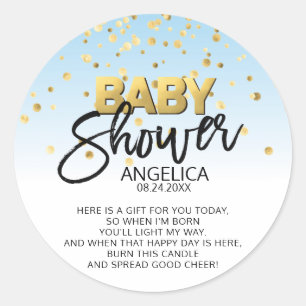 Blue Gold Baby Shower Candle Votive Favour Labels