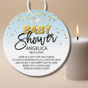 Blue Gold Baby Shower Candle Votive Favour Tags