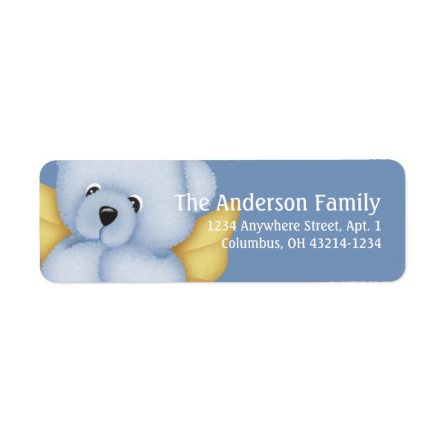 Blue & Gold Baby Teddy Bear Angel 2 Address Label (Front)
