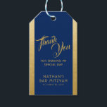 Blue Gold Bar Mitzvah Favour Thank You  Gift Tags<br><div class="desc">Classic elegant blue and gold Bar Mitzvah Thank You favour gift tags with simple faux gold border edges and personalized text throughout with modern and ornate fonts for a unique look. Coordinating items available in the Paper Grape Zazzle Designer Shop Bar Mitzvah Section.</div>