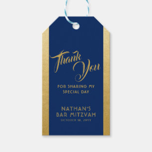 Blue Gold Bar Mitzvah Favour Thank You  Gift Tags