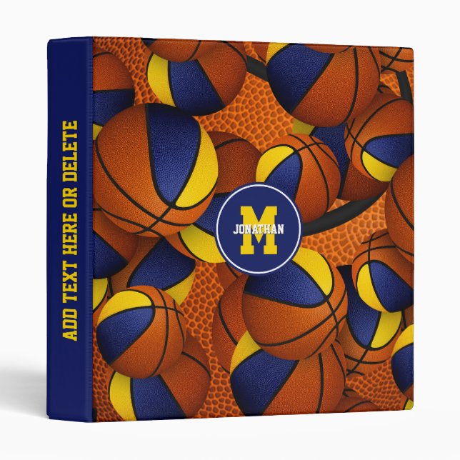 blue gold basketball team colours sports pattern binder (Front/Spine)