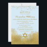 Blue Gold Bat Mitzvah Invitation<br><div class="desc">An elegant blue and gold Bat Mitzvah invitation featuring gold glitter confetti at the top and gold glam bling at the bottom with a gold glitter Star of David.</div>