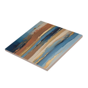 Blue gold beige and bronze textured stripes tile