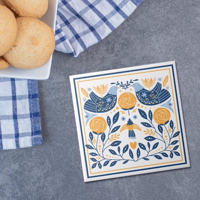 Blue Gold Bird Hygge Pattern Tile (Creator Uploaded)