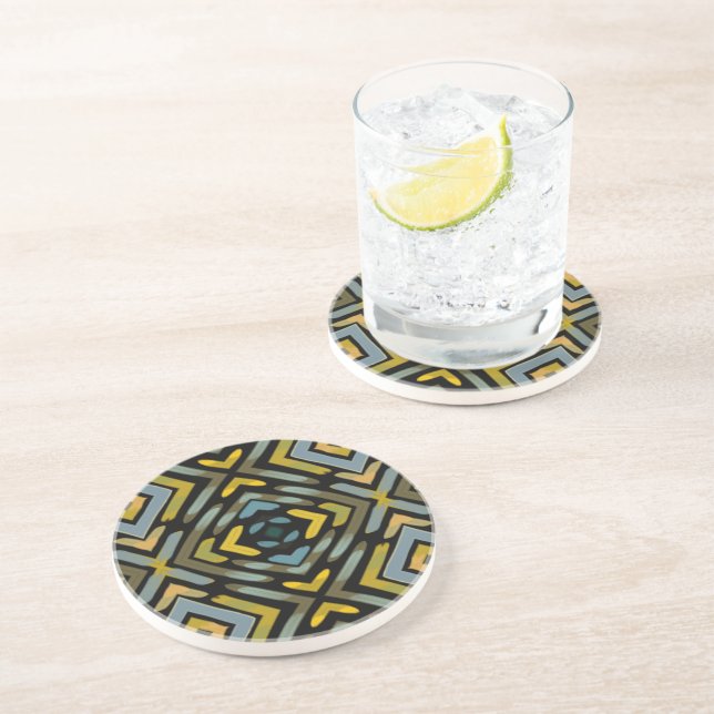 Blue Gold Black Tire Tread Pattern Coaster (Side)