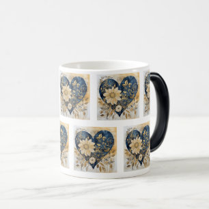 Blue & Gold Boho Flower Heart Art Magic Mug