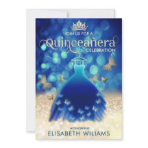 Blue gold bokeh butterfly dress Quinceañera