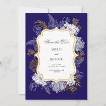 Blue Gold Botany Graphic Wedding 