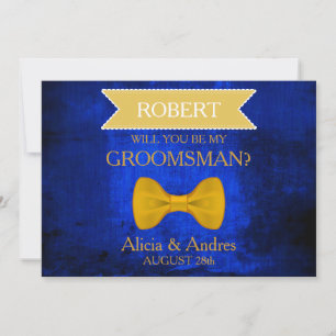 Blue & Gold Bow Will you be my Groomsman? Invitati Invitation