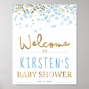 Blue & Gold Boy Baby Shower Welcome Poster