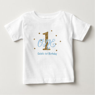 Blue & Gold Boys ONE 1st Birthday Party Custom Baby T-Shirt