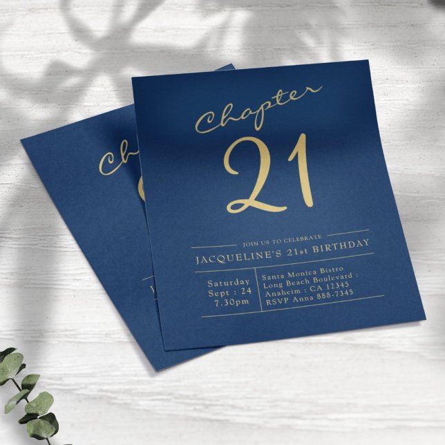 Blue Gold Budget 21st Birthday Invitation Flyer (Creator Uploaded)