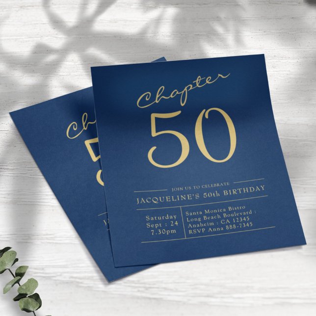 Blue Gold Budget 50th Birthday Invitation Flyer (Creator Uploaded)