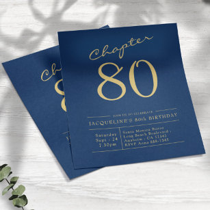 Blue Gold Budget 80th Birthday Invitation Flyer