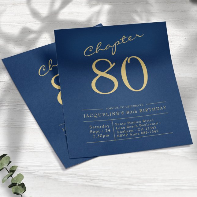 Blue Gold Budget 80th Birthday Invitation Flyer (Creator Uploaded)