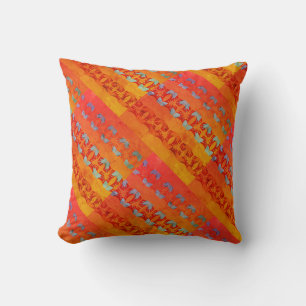 Blue Gold Burgundy on Orange Diagonal Tiers Mosaic Throw Pillow