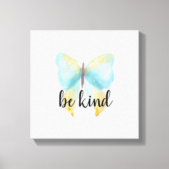 Blue Gold Butterfly inspirational quote be kind Canvas Print (Front)