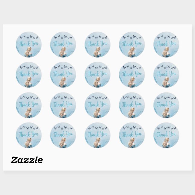 Blue Gold Butterfly Princess Quinceañera Classic Round Sticker (Sheet)