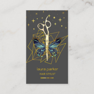 Blue Gold Butterfly Scissor Hair Stylist Salon Business Card
