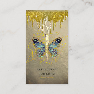 Blue Gold Butterfly Scissors Hair Stylist Salon  Business Card