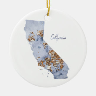 Blue & Gold California State Map Ceramic Ornament