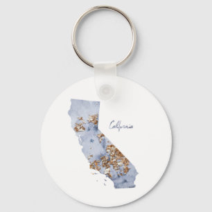Blue & Gold California State Map Keychain