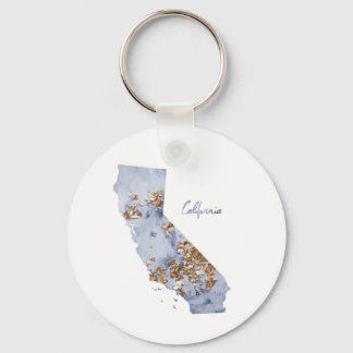 Blue & Gold California State Map Keychain