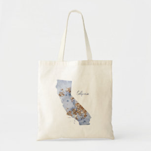 Blue & Gold California State Map Tote Bag