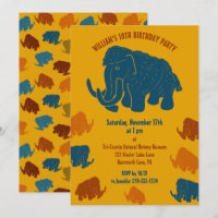 Blue & Gold Cartoon Woolly Mammoth Birthday Party
