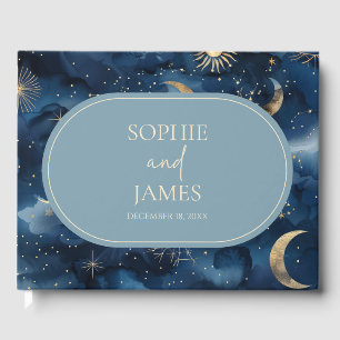 Blue Gold Celestial Elegant Starry Sky Wedding Guest Book