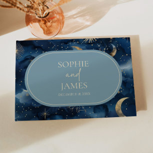 Blue Gold Celestial Elegant Starry Sky Wedding Guest Book