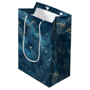Blue Gold Celestial Galaxy Nebula Stars Medium Gift Bag