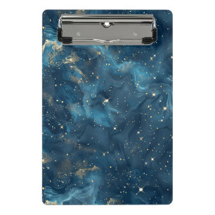 Blue Gold Celestial Galaxy Nebula Stars Mini Clipboard