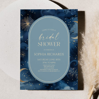 Blue Gold Celestial Starry Sky Bridal Shower Invitation