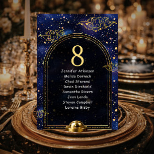 Blue gold celestial stars wedding seating  table number