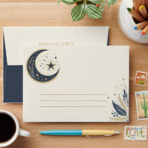 Blue & Gold Celestial Wedding Envelope
