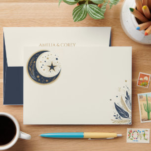 Blue & Gold Celestial Wedding Envelope