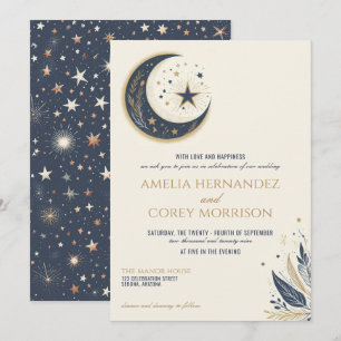 Blue & Gold Celestial Wedding Invitation