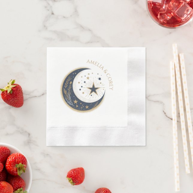 Blue & Gold Celestial Wedding Invitation Napkin (Insitu)