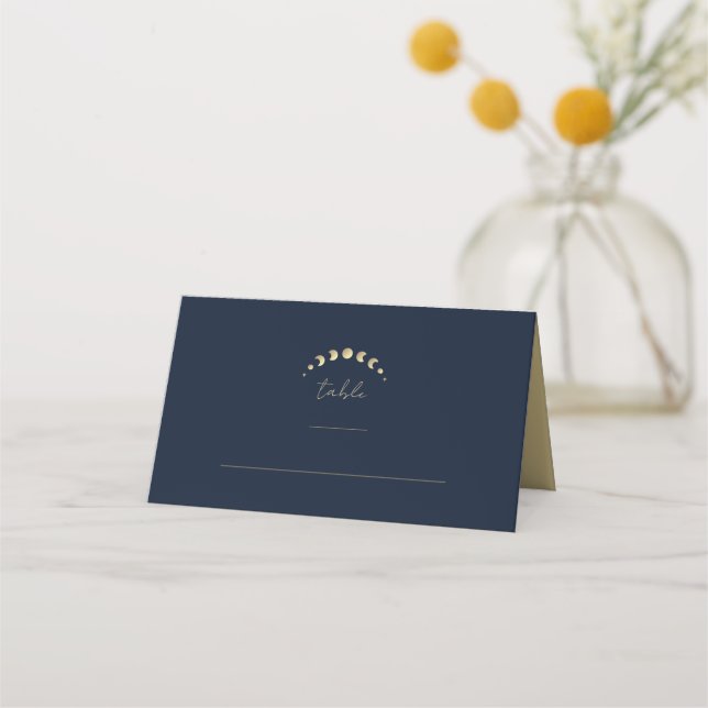 Blue Gold Celestial Wedding Place Card (Front)