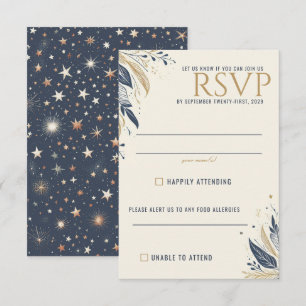Blue & Gold Celestial Wedding RSVP Card