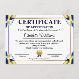 Blue Gold Certificate of Appreciation Template