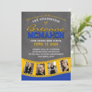 Blue & Gold Chalkboard Filmstrip Grad Announcement