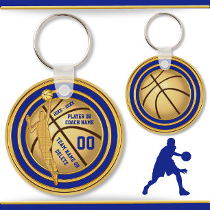 Blue, Gold (Change Blue) Basketball Party Favors Keychain