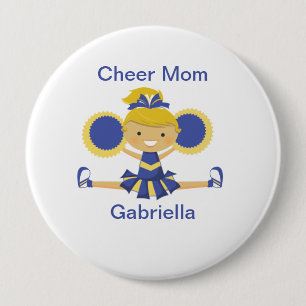 Blue & Gold Cheer Mom Cheerleader Button