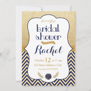 Blue Gold Chevron - Invitation de douche nuptiale
